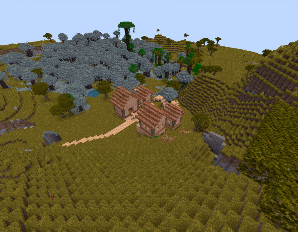 Поселение, созданное PerfectWorld в Mineclonia